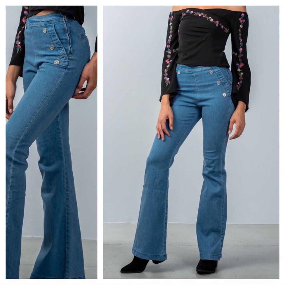 High waist fitted jeans bell bottom jegging jeans - Picture 2 of 8